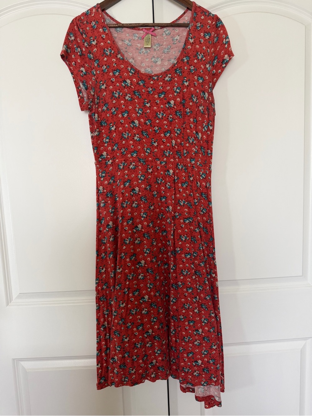 Modcloth Red Floral Scoop-Neck Midi Dress & Asymmetric Hem